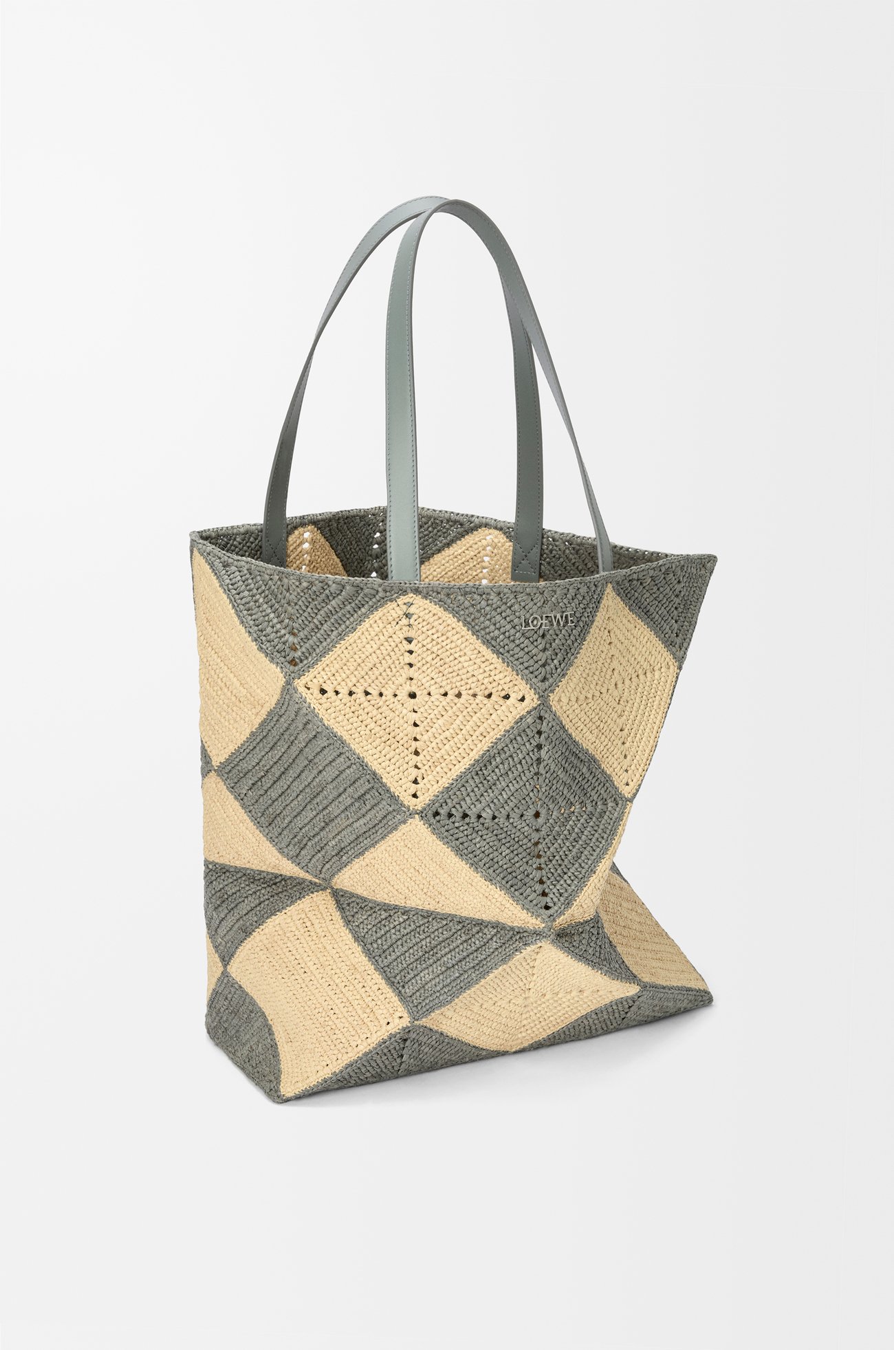 LOEWE XL Puzzle Fold tote in raffia Natural/Grey