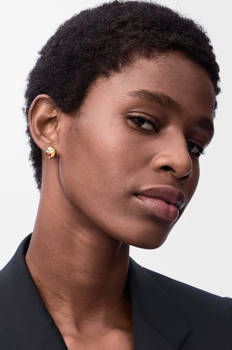 LOEWE Anagram Pebble earrings in sterling silver and crystals Gold/Red