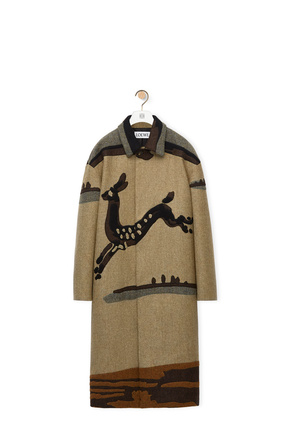 LOEWE Abrigo en lana con ciervo en intarsia Verde/Marron