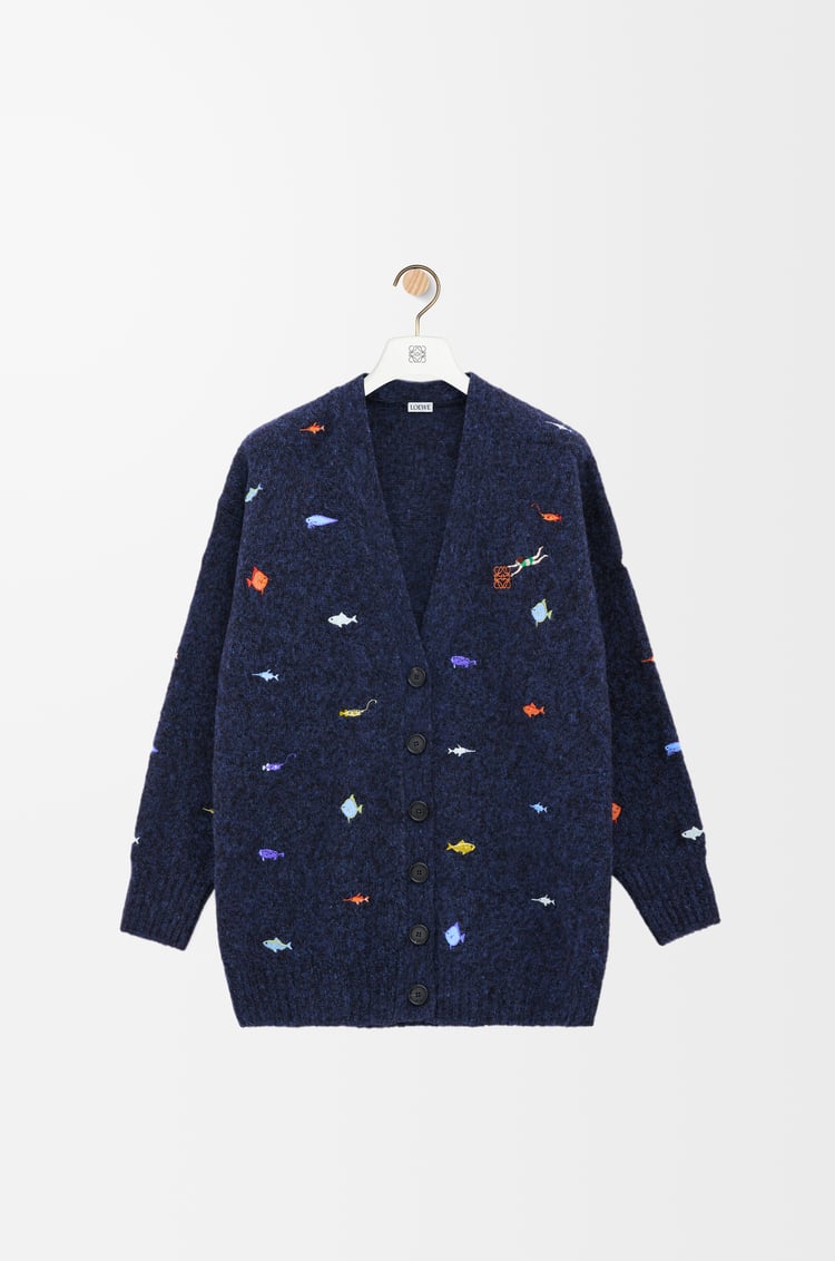 LOEWE Long cardigan in wool Black/Multicolor
