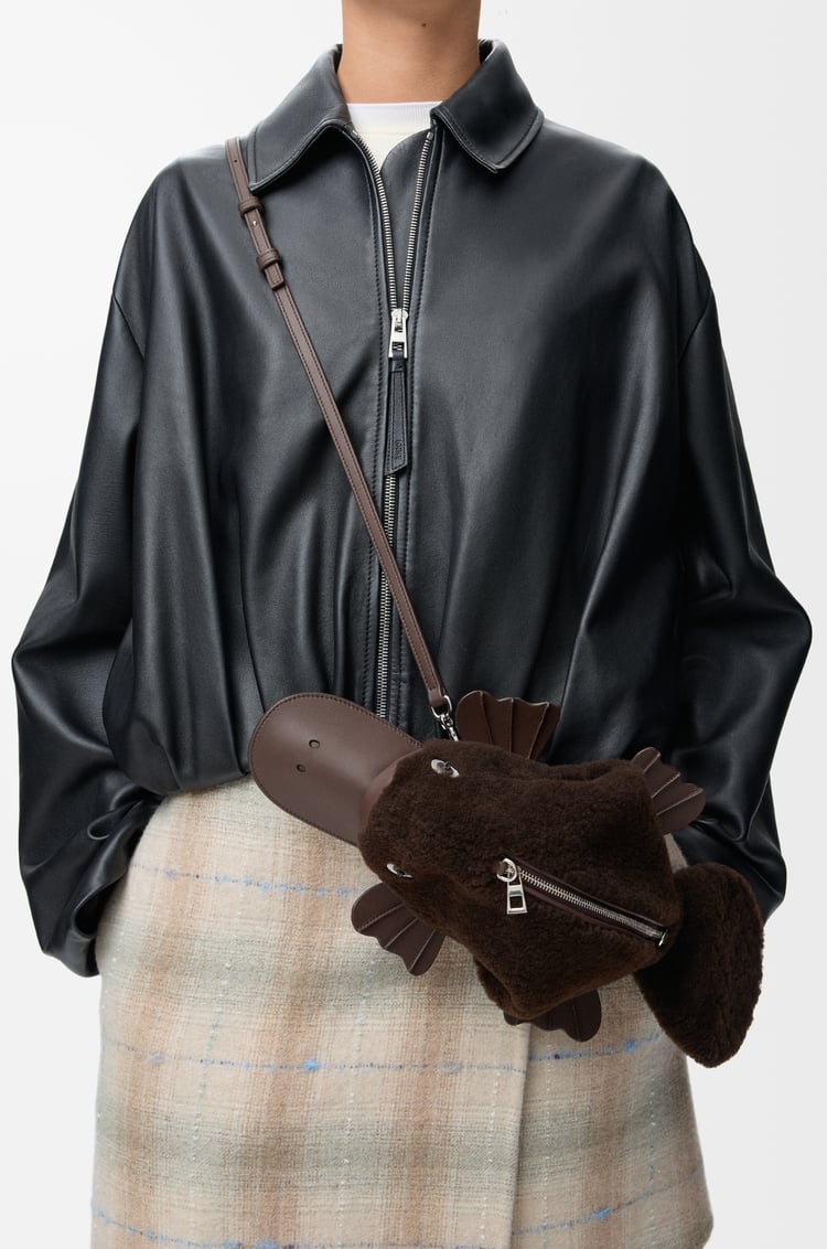 LOEWE Platypus bag in shearling Chocolate