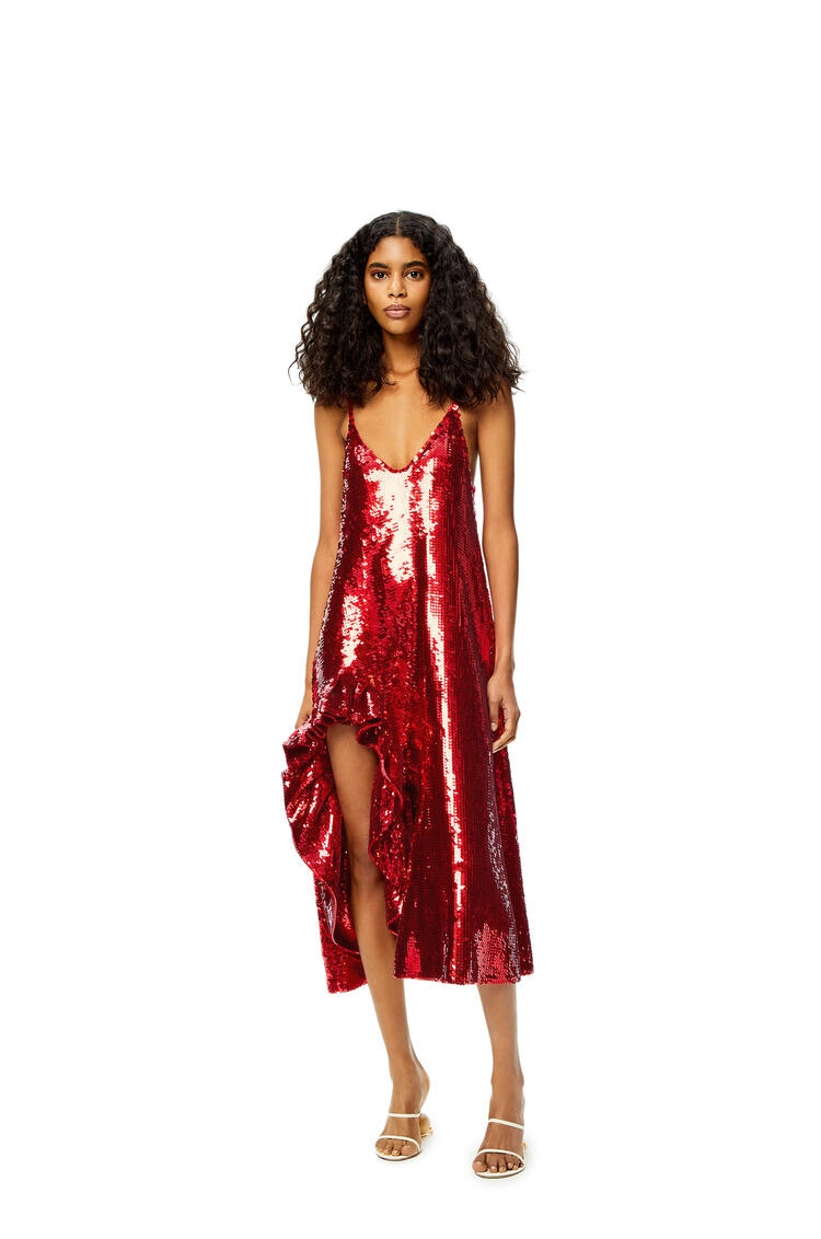 LOEWE Sequin ruffle dress in wool Red