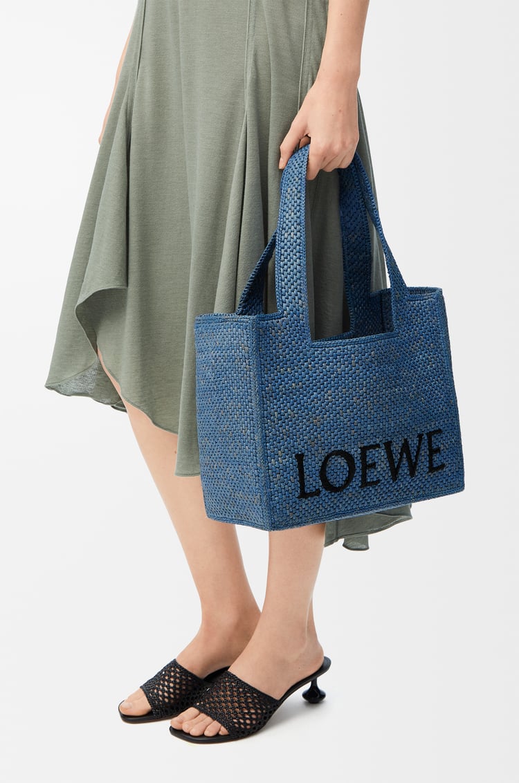 LOEWE Medium LOEWE Font tote in raffia Light Blue