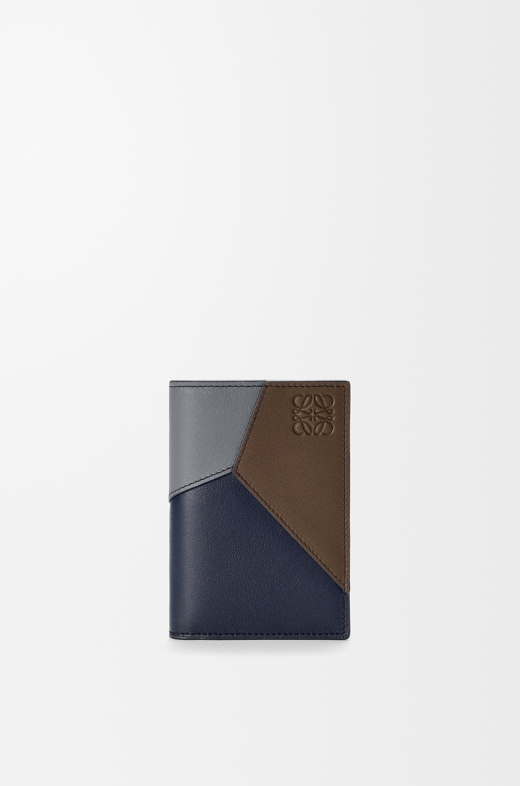 LOEWE Porte-cartes à deux volets Puzzle en cuir de veau classique Bleu Gris/Marine