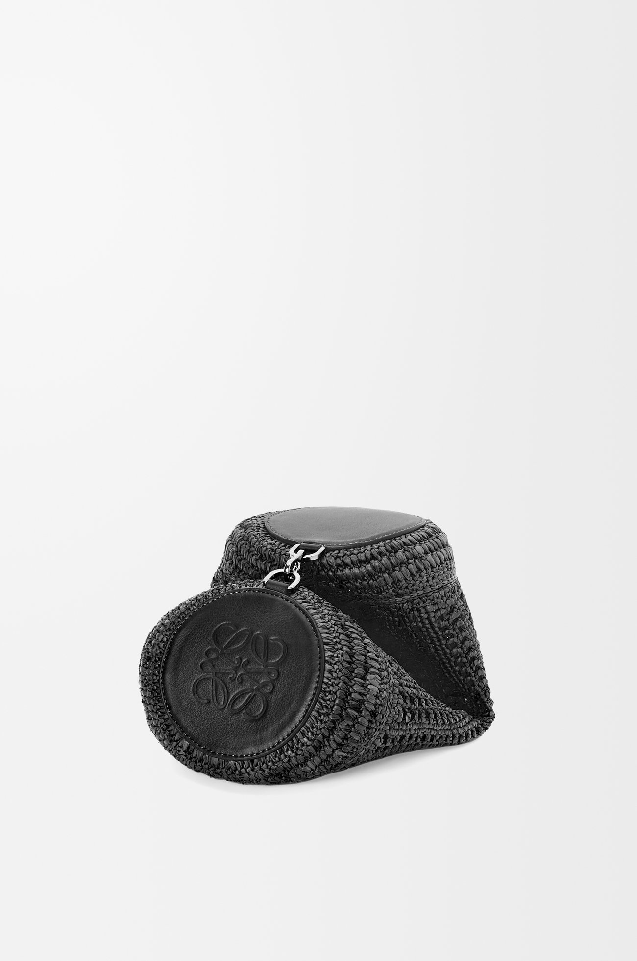 LOEWE Bracelet pouch in raffia and calfskin Black