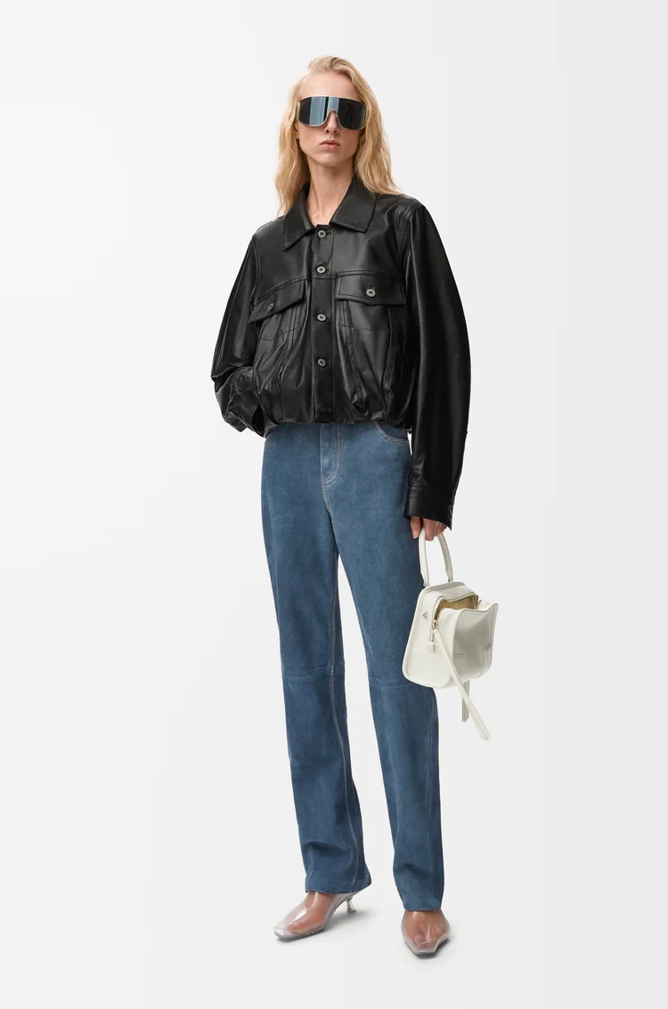 LOEWE Pantaloni in pelle di capra scamosciata Blu