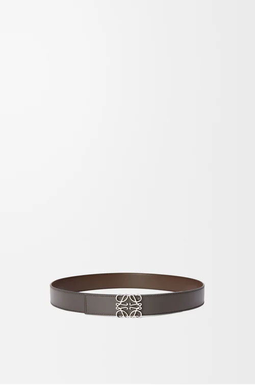 LOEWE 光滑牛皮革双面 Anagram 腰带 深灰色/深雪茄色/钯金色