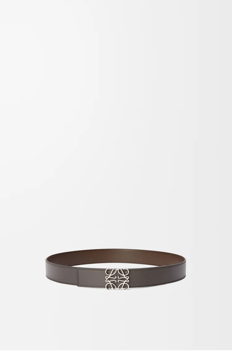 LOEWE Reversible Anagram belt in smooth calfskin Dark Grey/Dark Cigar/Palladium