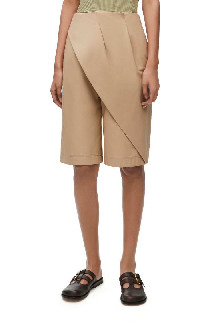 LOEWE Pleated shorts in cotton Kraft Beige
