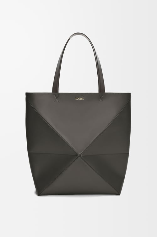 LOEWE XL Puzzle Fold tote in shiny calfskin Dark Grey