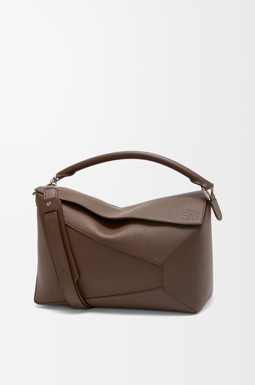 LOEWE Large Puzzle Edge bag in grained calfskin Dark Cigar