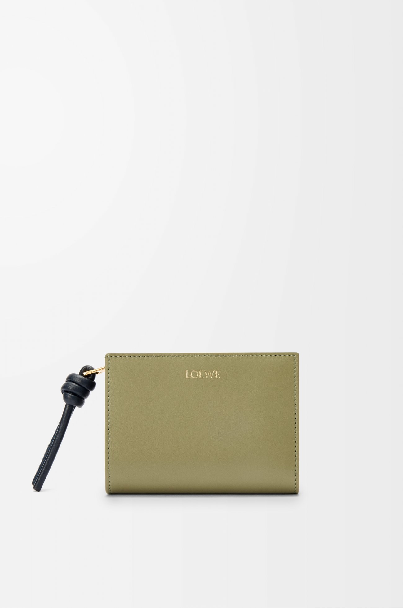 LOEWE 亮面纳帕牛皮革绳结紧凑钱包 桉树绿/深海军蓝