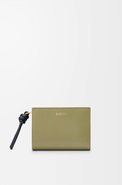 LOEWE Knot compact wallet in shiny nappa calfskin Eucalyptus/Deep Navy