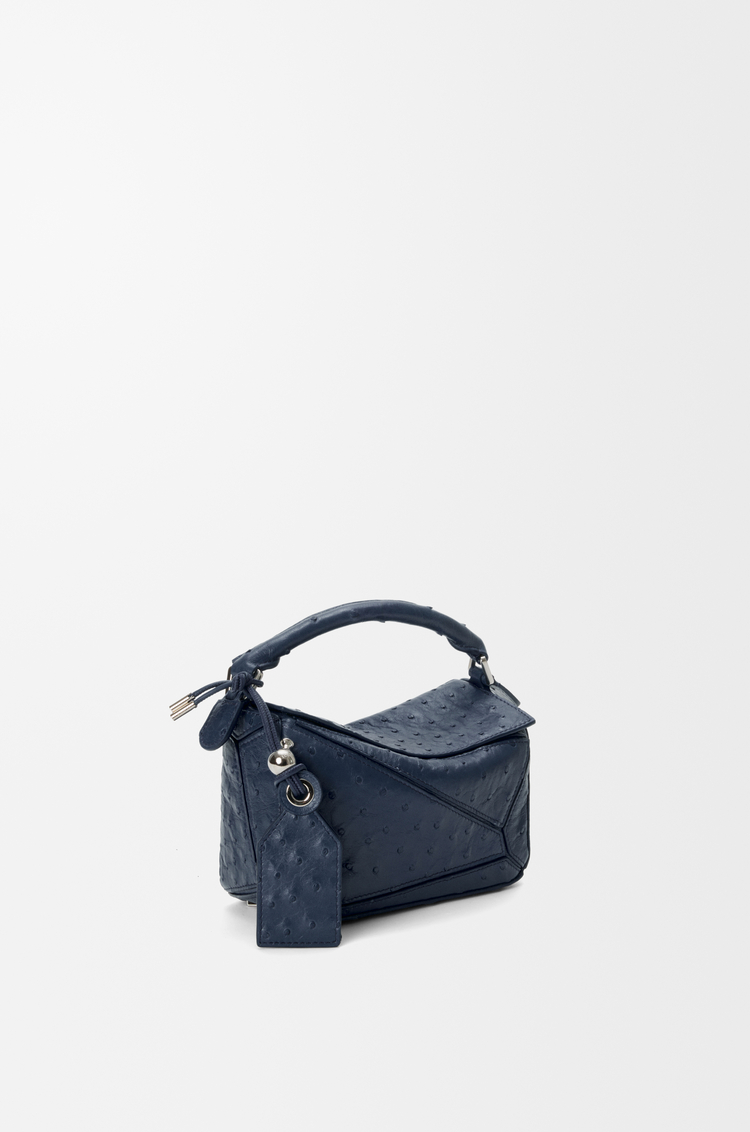 LOEWE Mini sac Featherlight Puzzle en cuir d'autruche Bleu Marine Profond