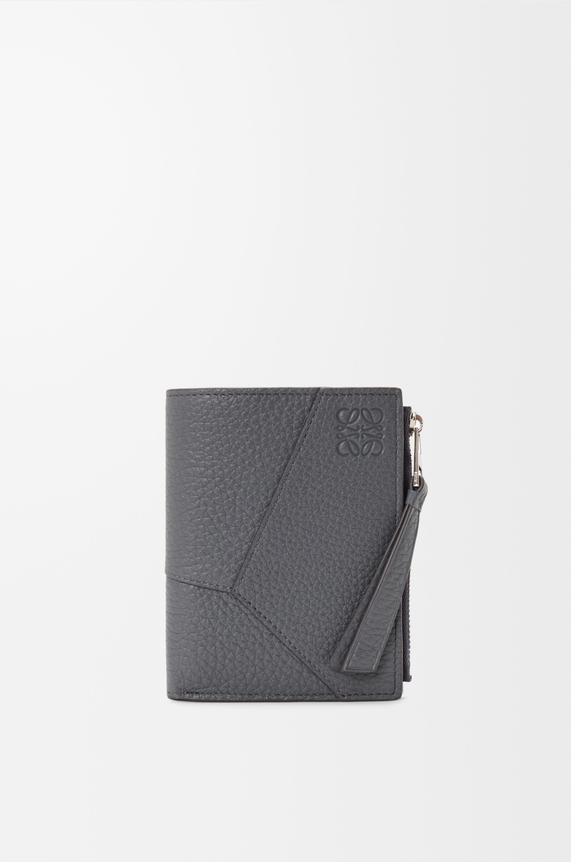 Puzzle slim compact wallet in supple grained calfskin Grey - LOEWE
