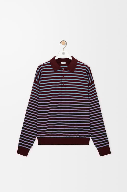 LOEWE Jersey polo en algodón Burdeos/Azul Claro