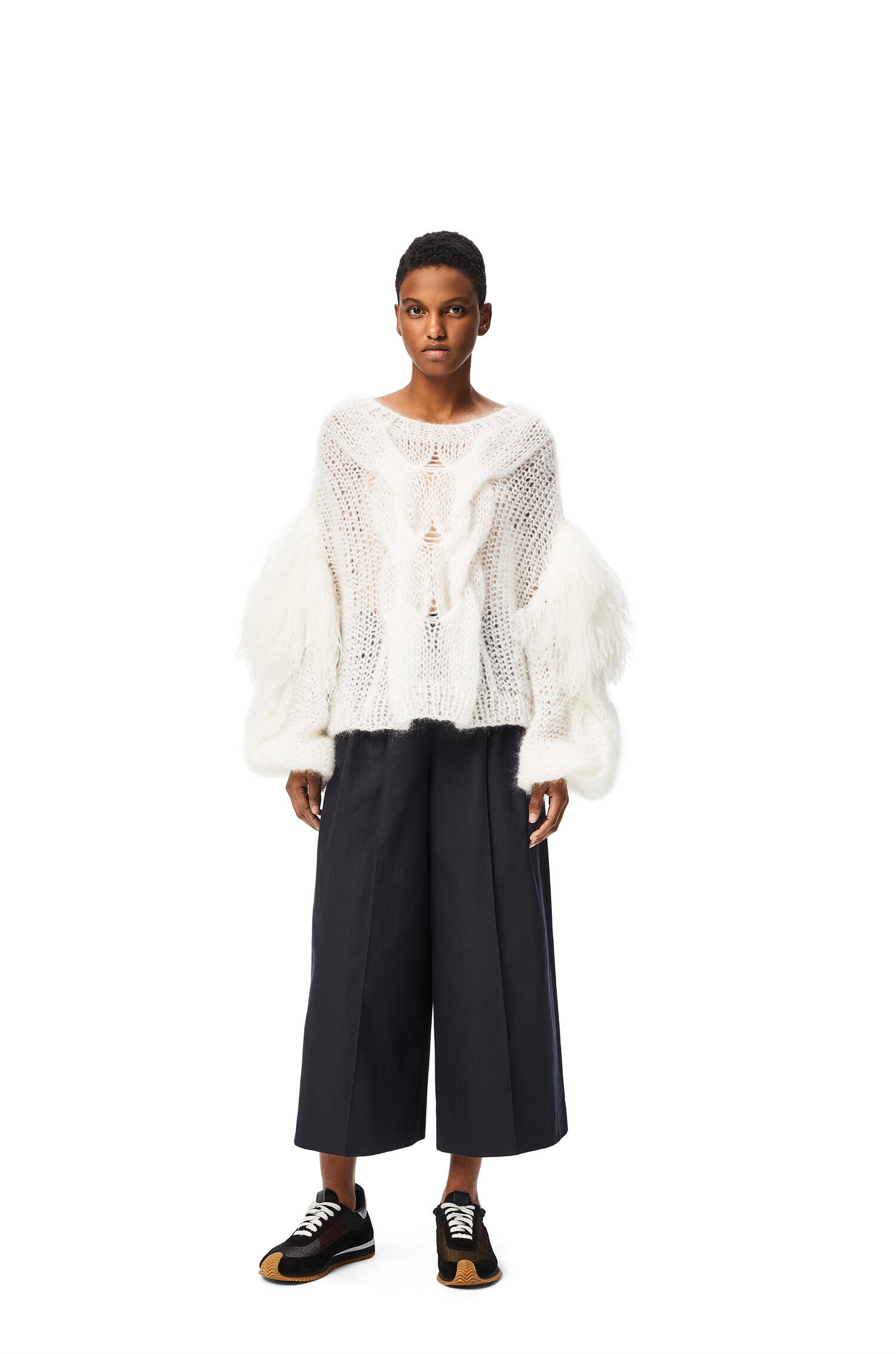 Feather trim sweater in mohair White Print - LOEWE