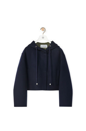 LOEWE Anagram jacquard hooded jacket in wool Midnight Blue/Light Oat
