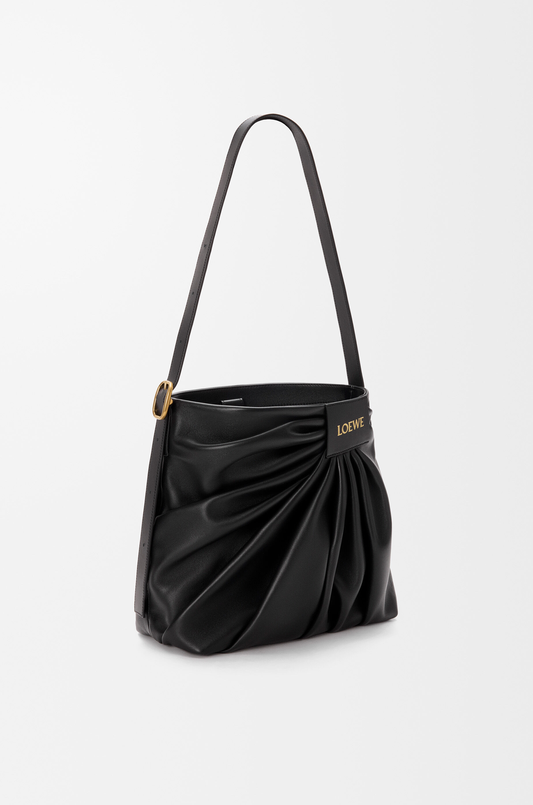 Draped tote in mellow nappa lambskin Black - LOEWE USA Official