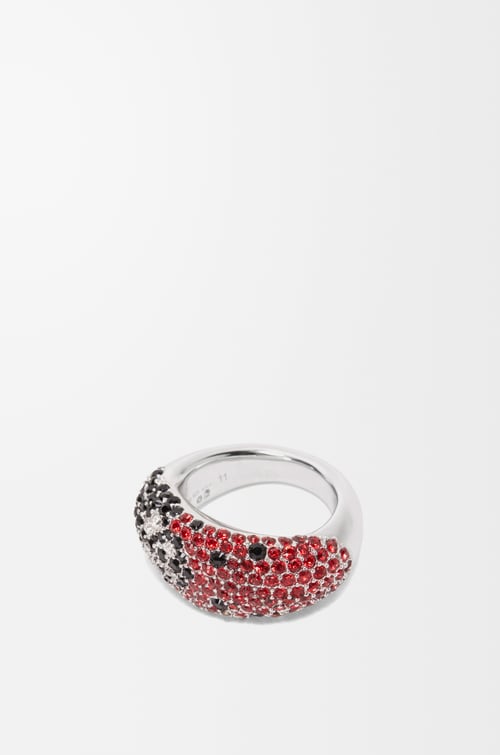LOEWE Anillo tipo sello en plata de ley y cristales Plateado/Rojo/Negro