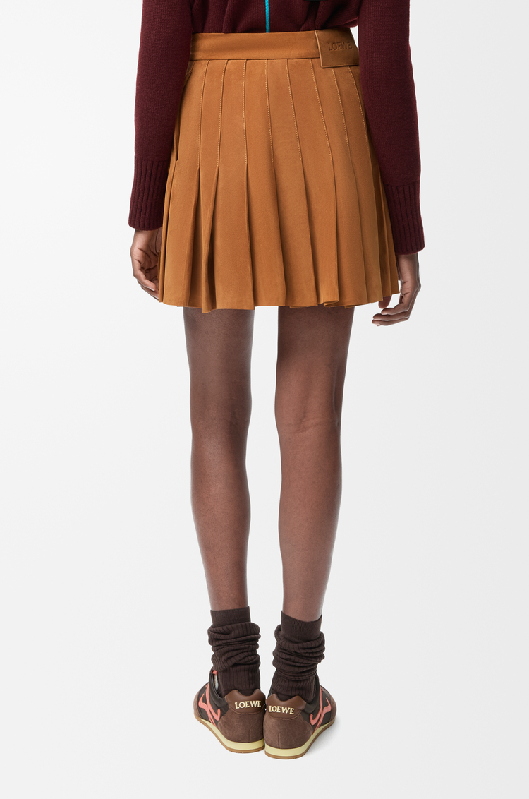 LOEWE Pleated mini skirt in suede lambskin Toffee
