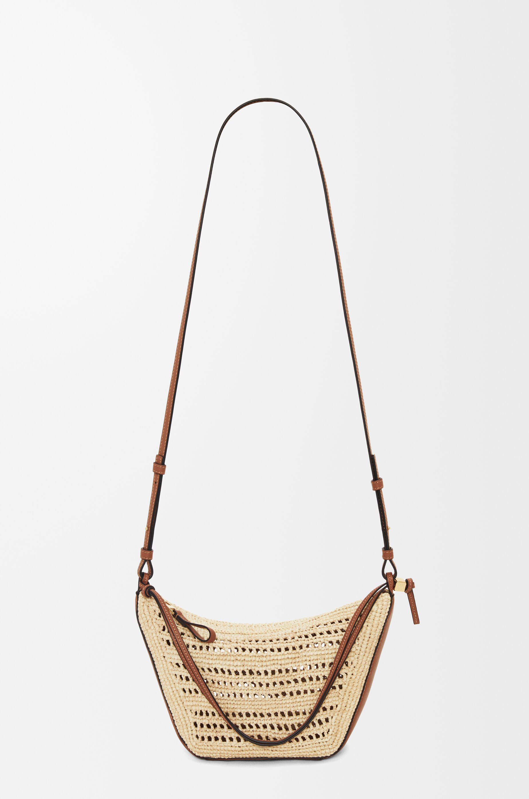 Mini Hammock Hobo in raffia and calfskin Brown - LOEWE