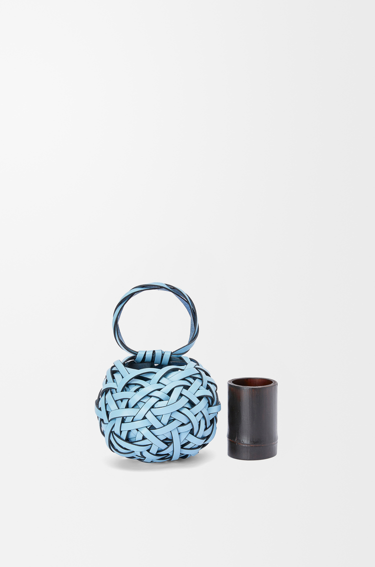 LOEWE Woven nest vase in calfskin and bamboo Light Blue