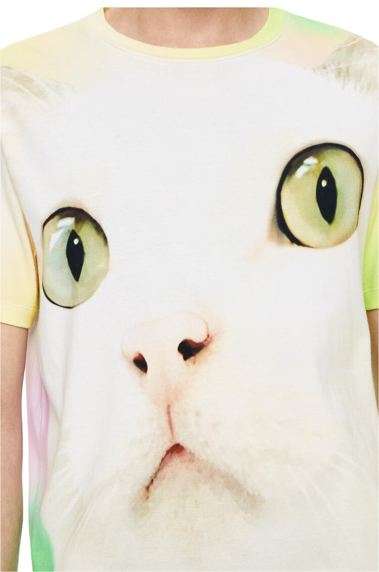 LOEWE Camiseta en algodón con estampado integral de gatos Blanco/Multicolor