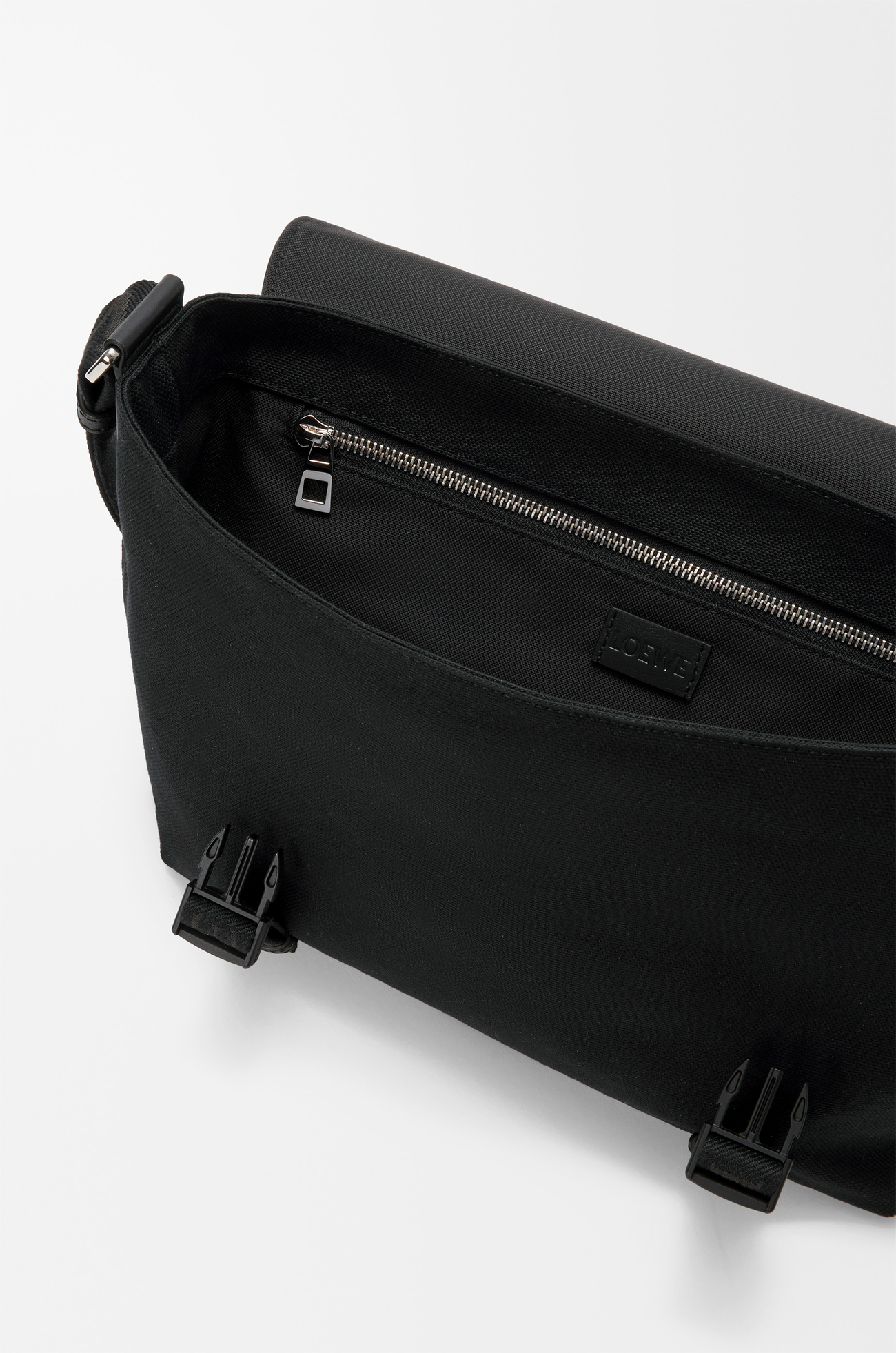 LOEWE Medium Flex messenger in canvas and brushed suede Khaki/Black