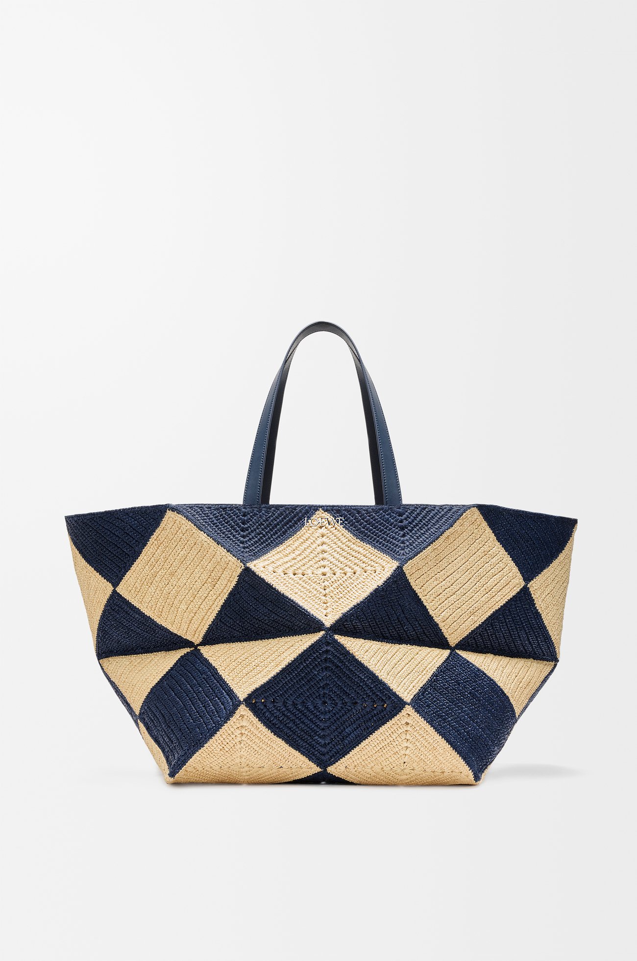 LOEWE XXL Puzzle Fold tote in raffia Natural/Navy