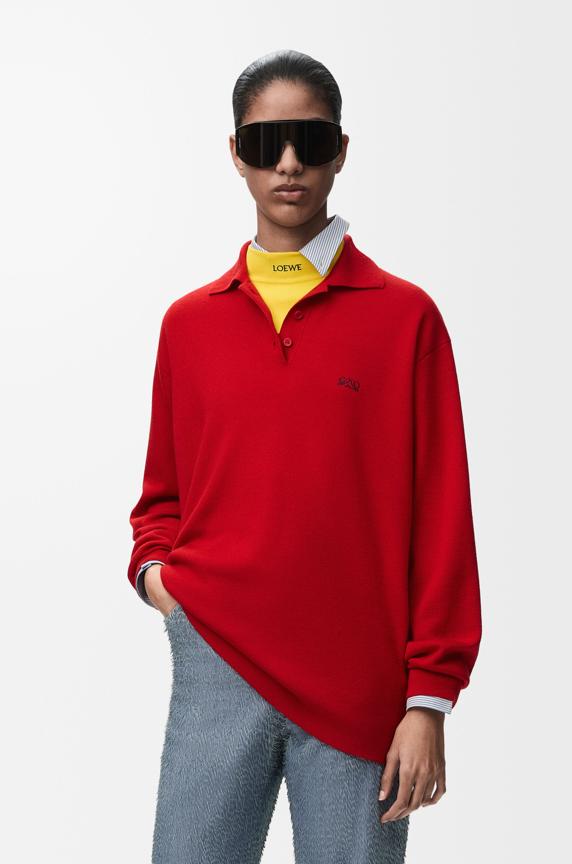 Polo sweater in cashmere and silk blend Red - LOEWE USA Official