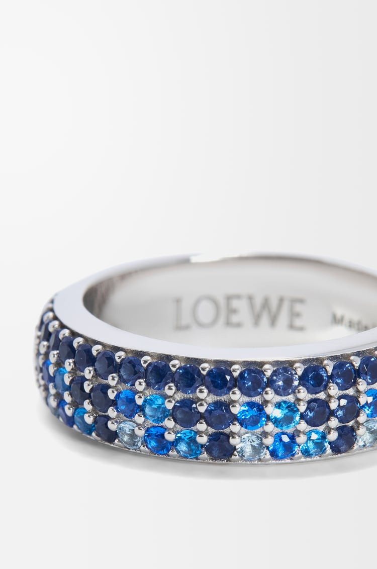 LOEWE 純銀和水晶密鑲細版戒指 銀色/藍色