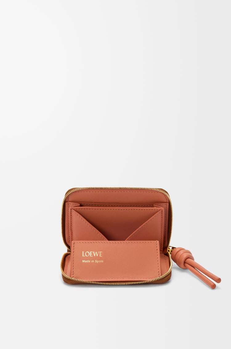 LOEWE Porte-monnaie zippé en cuir de veau nappa brillant Tan/Papaye