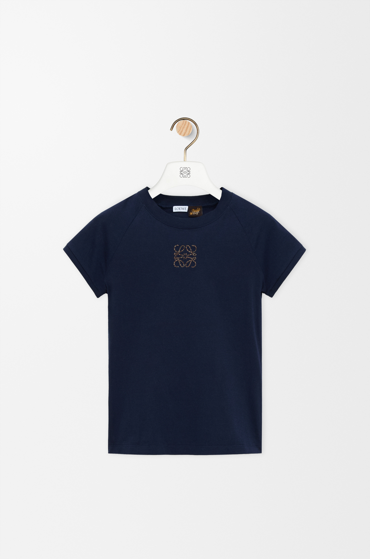 LOEWE Camiseta de corte pequeño en algodón Azul Marino
