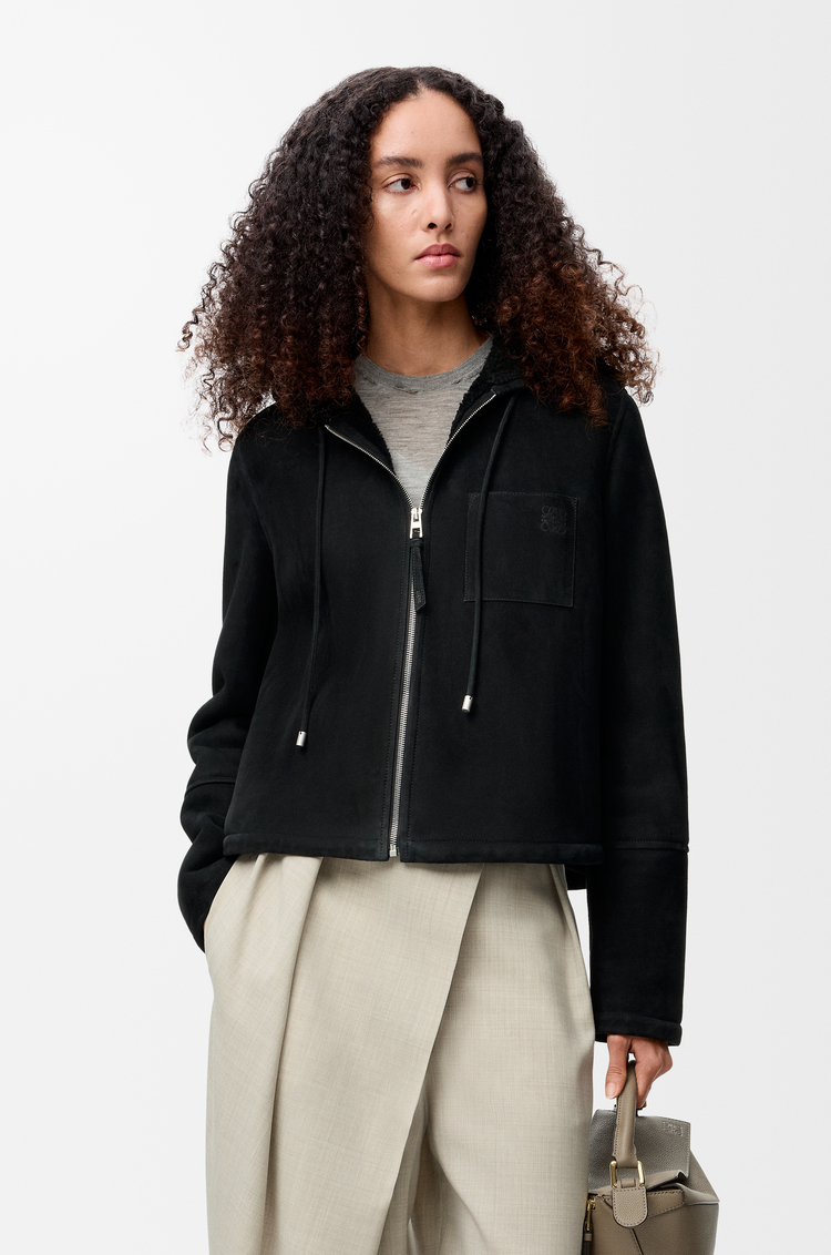 LOEWE Hooded jacket in shearling Negro