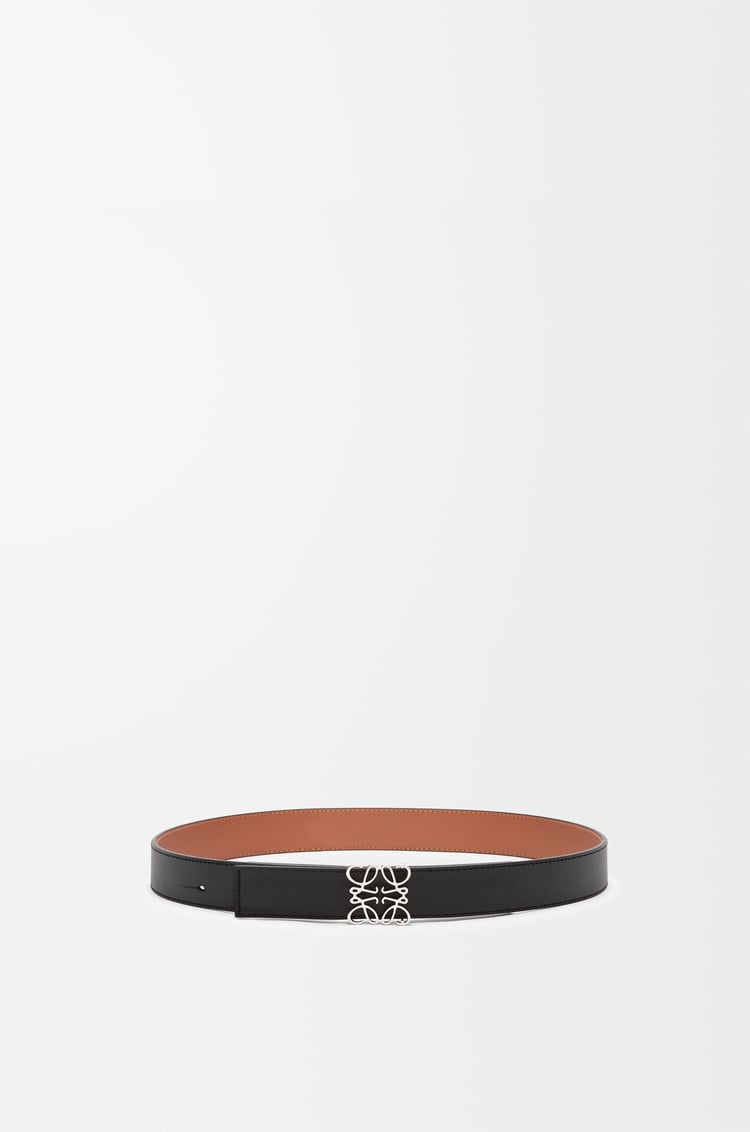 LOEWE 光滑牛皮革双面 Anagram 腰带 黑色/焦糖棕/钯金色