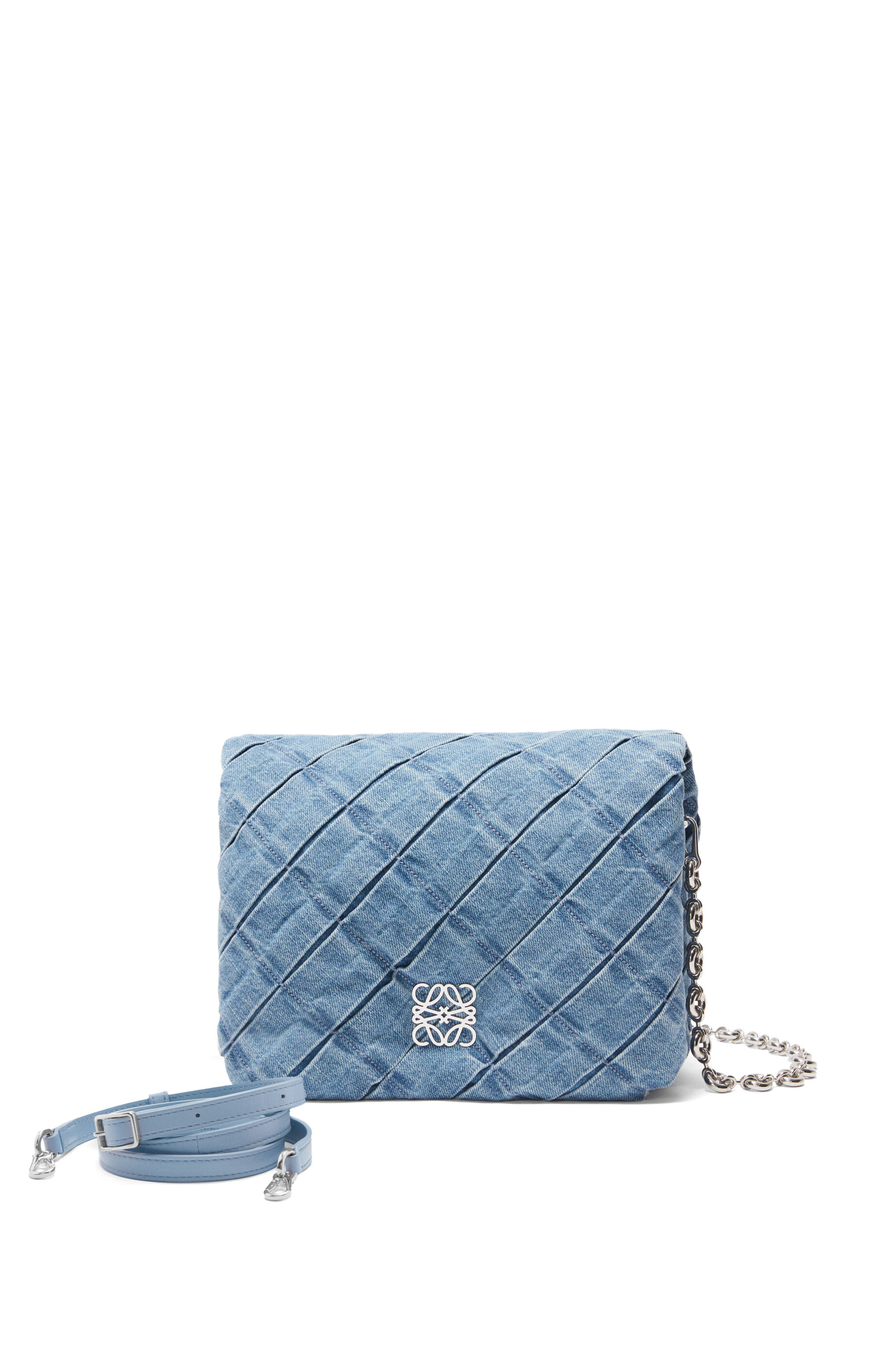 Bolso Goya Puffer mediano en denim Azul Claro LOEWE