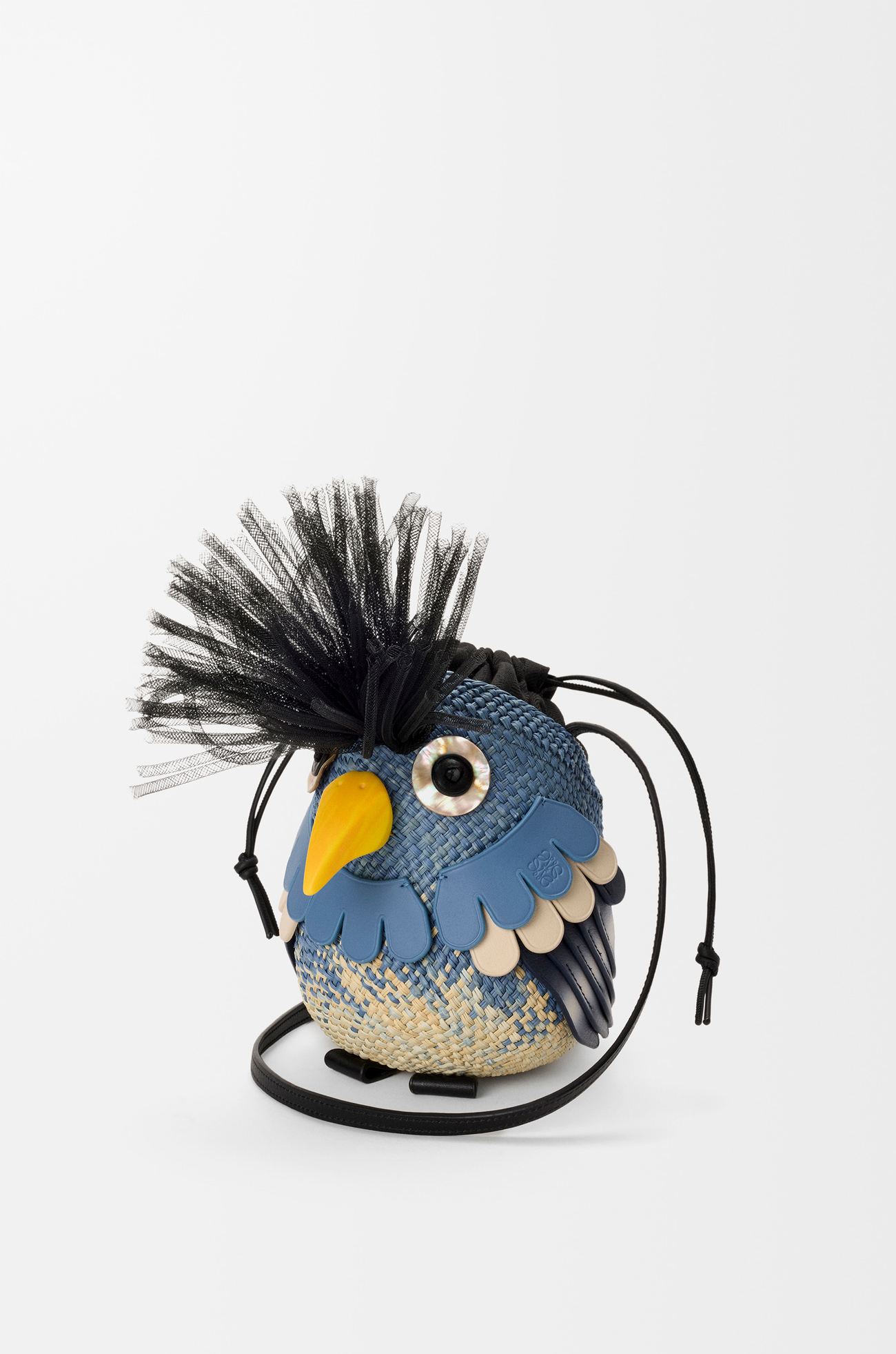 LOEWE Bird bag in iraca palm and calfskin Blue