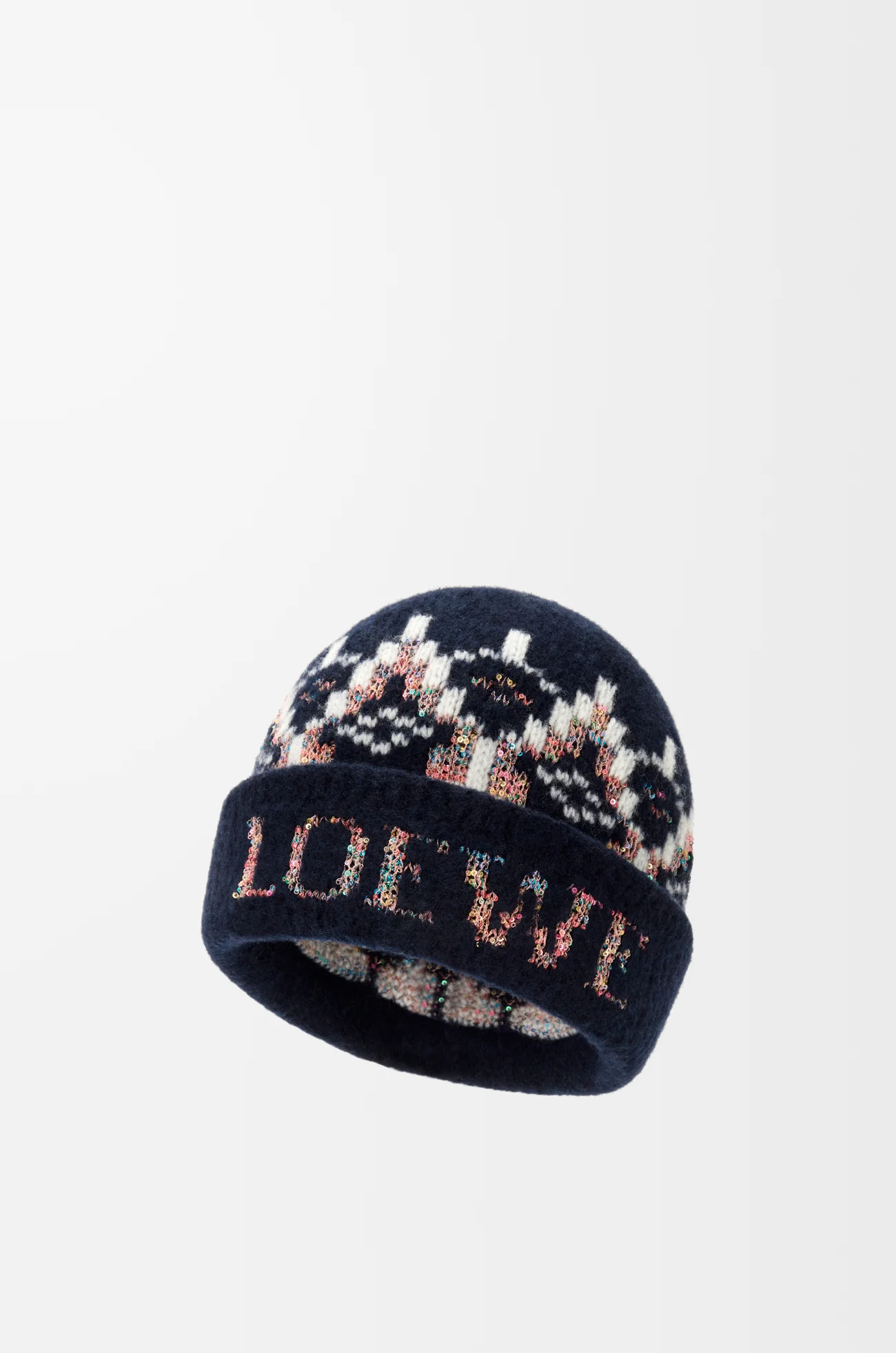 LOEWE Beanie in wool blend Navy/Multicolor