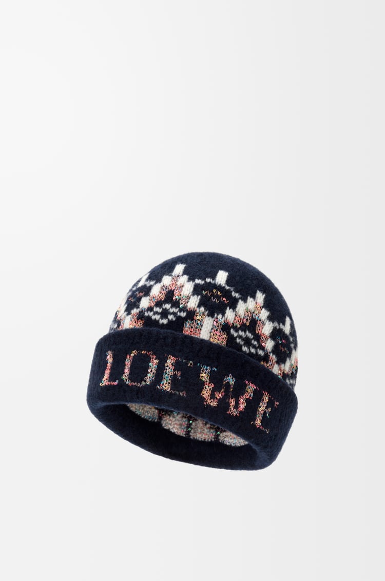 LOEWE Beanie in wool blend Navy/Multicolor