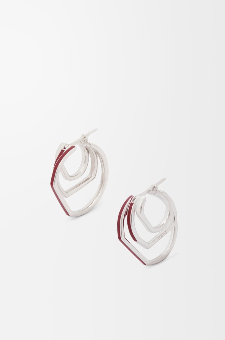LOEWE Stacked hoop earrings in sterling silver and enamel Silver/Burgundy