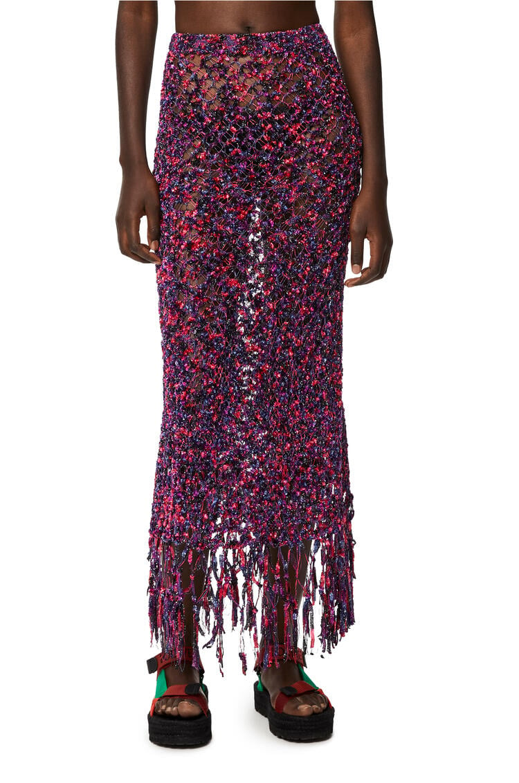LOEWE Fringed midi skirt in polyamide Pink/Purple/Blue pdp_rd