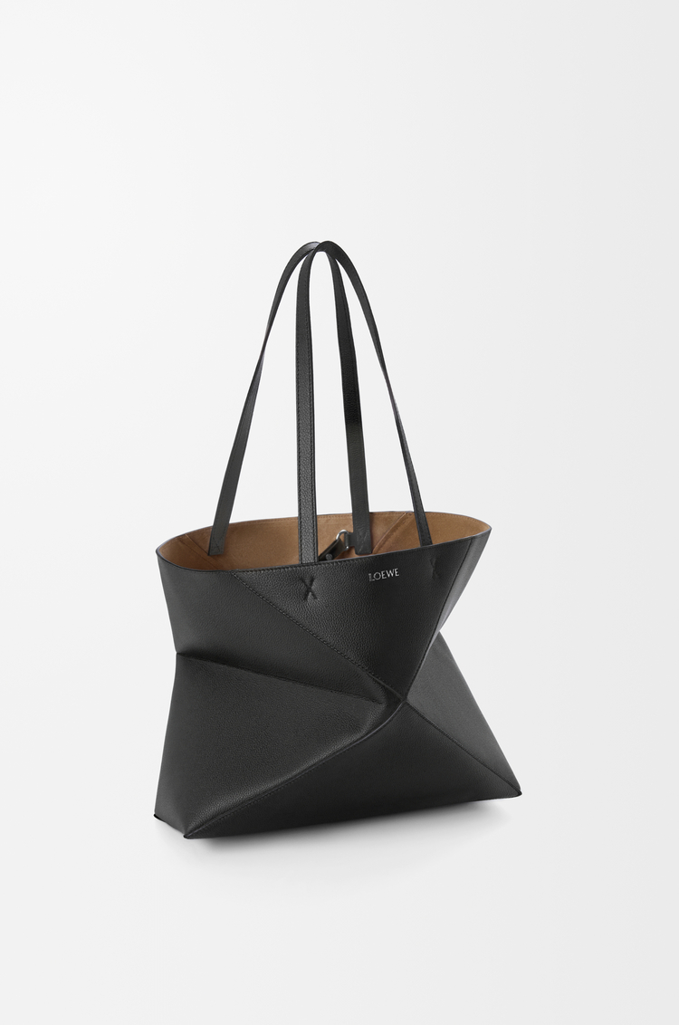 LOEWE Medium horizontal Puzzle Fold tote in soft grained calfskin Black