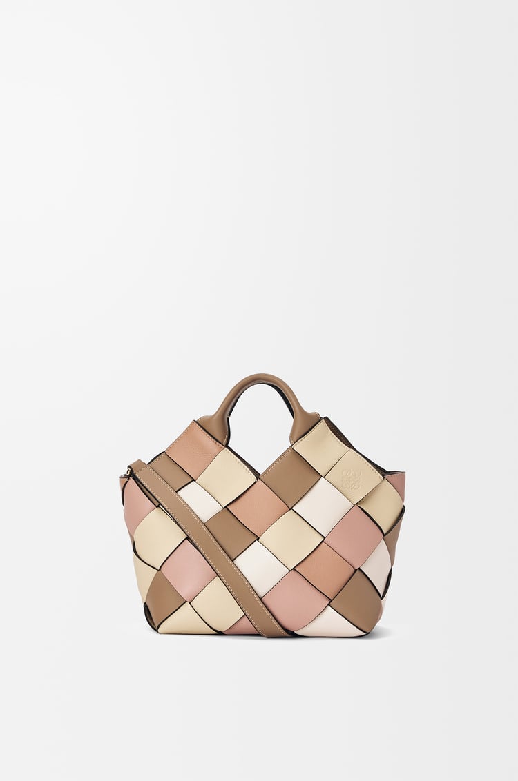LOEWE Small Surplus Leather Woven Basket bag in classic calfskin Mink/Brown