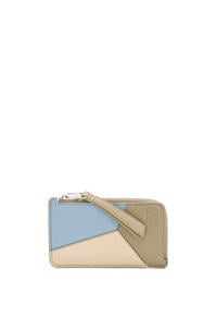 LOEWE Puzzle coin cardholder in classic calfskin Dusty Blue/Sage Green/Angora