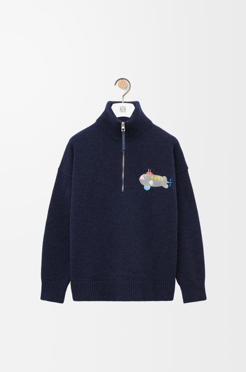 LOEWE Jersey con cremallera en lana Azul Oscuro