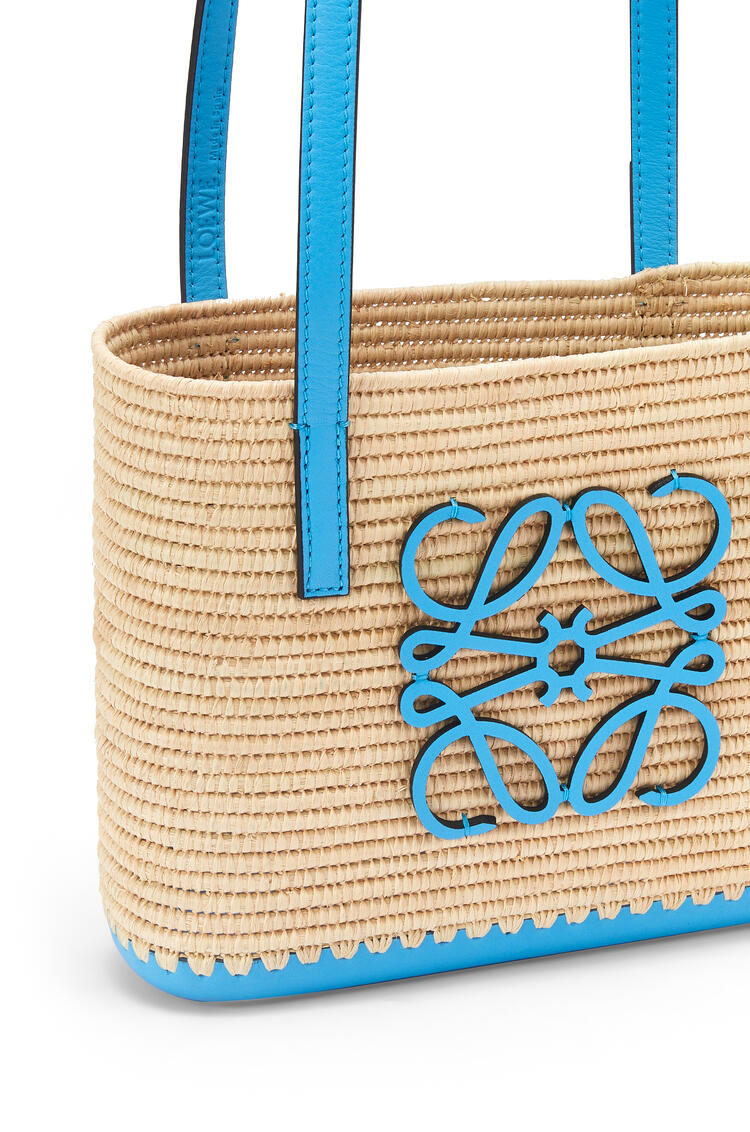 LOEWE Mini Square Basket bag in raffia and calfskin Natural/Topaz Blue