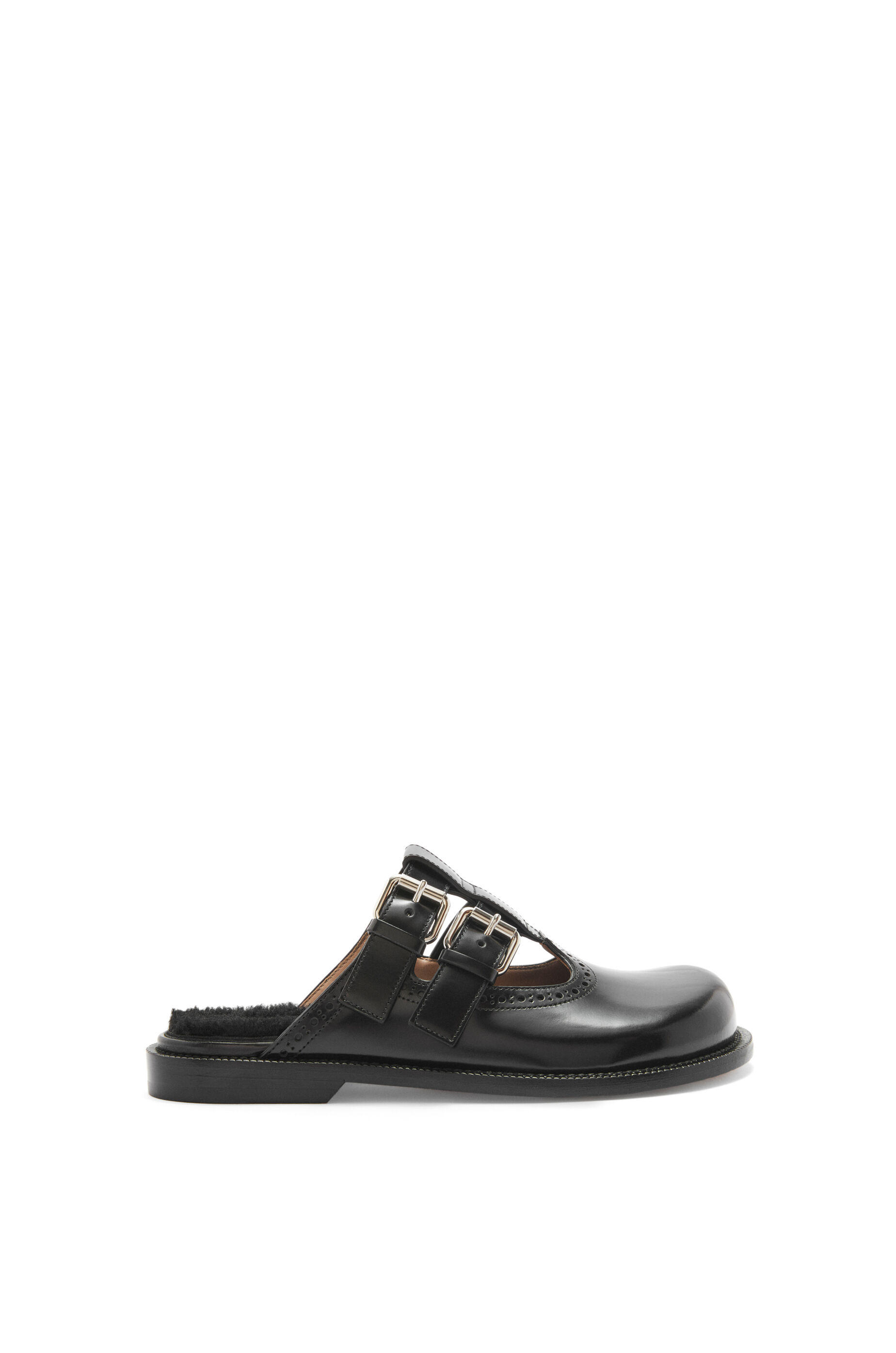 Campo Mary Jane mule in brushed calfskin and shearling Black LOEWE