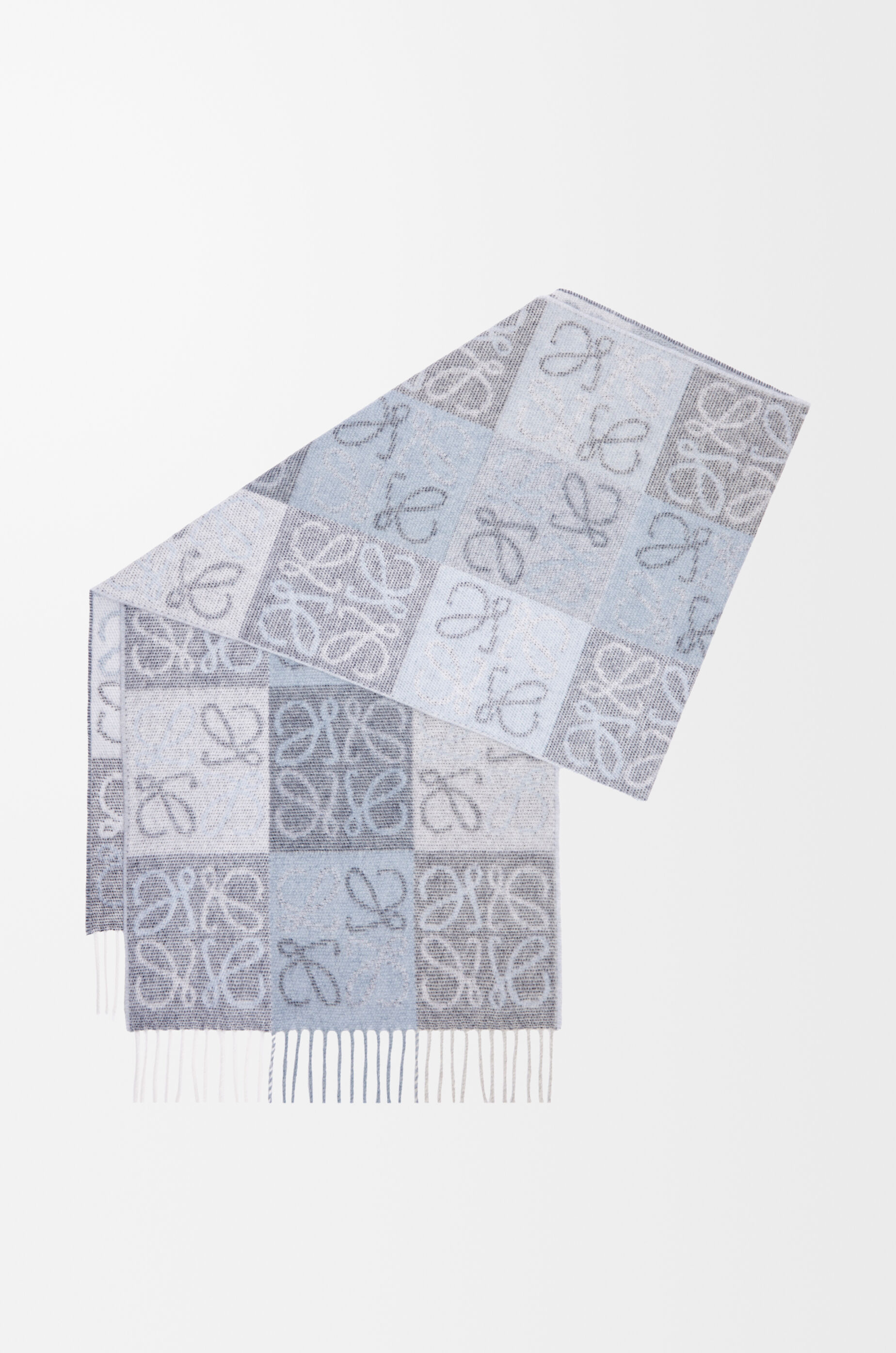 LOEWE Bufanda en damero en lana y cashmere Azul/Blanco