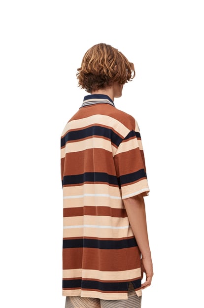 LOEWE Oversized fit Polo in cotton and linen Sienna//Natural/Navy plp_rd